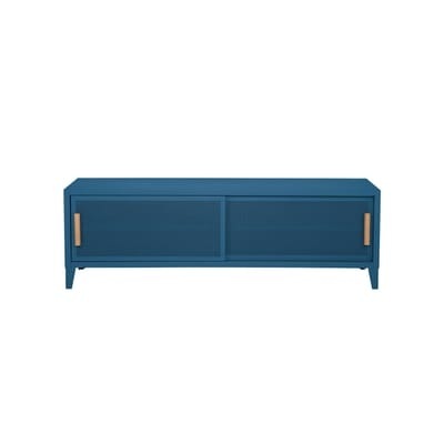 B2 Bas Perforé TV Möbel / 120 x H 51 cm - Griffe aus Eiche - Tolix blau en metall