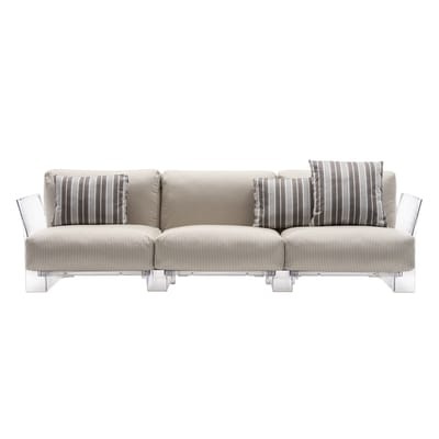 Pop outdoor Sofa / 3-Sitzer - L 255 cm - Kartell beige/transparent en plastikmaterial/textil