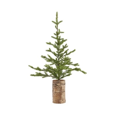 Künstlicher Baum / Mit Holzständer & LED-Lichtergirlande - H 90 cm - House Doctor weiß/grün/holz natur en plastikmaterial