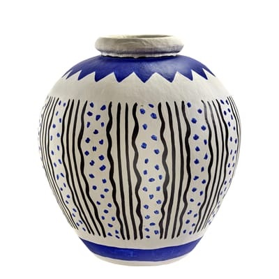 Milieux de vos tables Vase / von Hand bemalte Vliestapete - Serax weiß/blau/schwarz en papierfaser