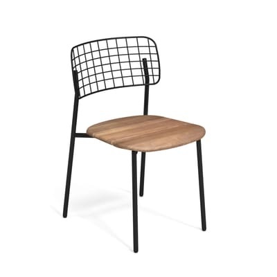 Lyze Stapelbarer Stuhl / Sitzfläche Teakholz - Emu schwarz/holz natur en metall/holz
