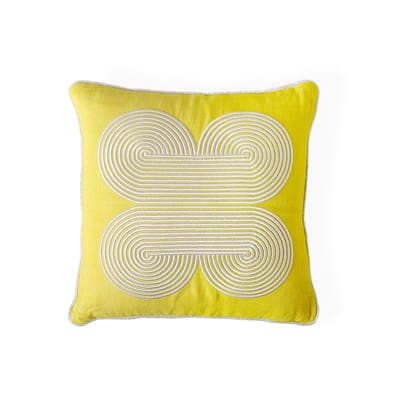 Pompidou Quatrefoil Kissen / 40 x 40 cm - Leinen & bestickter Satin - Jonathan Adler gelb en textil