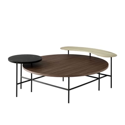 Palette JH25 Couchtisch / 3 Tischplatten - &tradition schwarz/gold/holz natur en metall/holz/stein