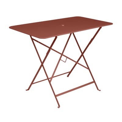 Bistro Klapptisch / 97 x 57 cm - für 4 Personen - mit Sonnenschirmloch - Fermob rot/braun en metall
