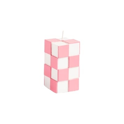Check Small Kerze / 1 Docht - H 8 cm - & klevering weiß/rosa en wachs