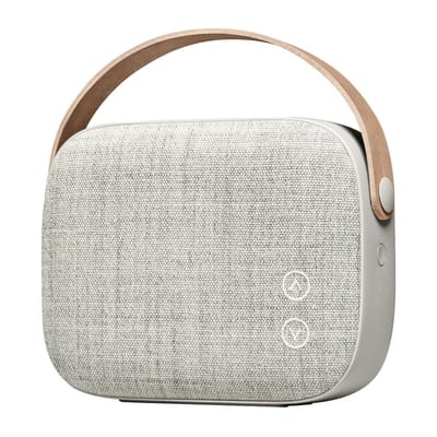 Helsinki Bluetooth-Lautsprecher / kabellos - mit Stoffbezug und Ledergriff - Vifa grau en leder/textil