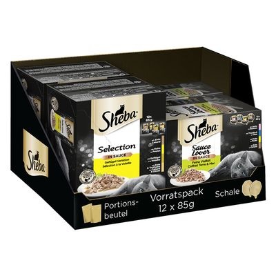 Sheba Katzen Nassfutter Tech-Mixpack - 24 x Beutel Selection in Sauce Geflügel Variation + 24 Schalen Sauce Lover