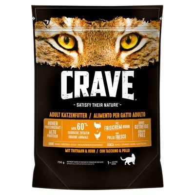 2 + 1 gratis! 3 x 750 g Crave Katzentrockenfutter - Truthahn & Huhn
