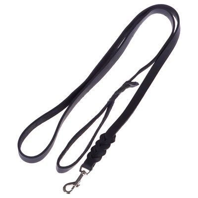 Heim Lederleine mit eingeflochtenem Karabiner, schwarz - 200 cm lang, 18 mm breit