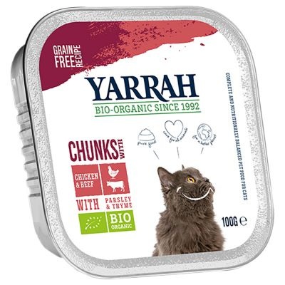 14 + 4 gratis! 18 x 100 g Yarrah Bio Schälchen - Chunks: Huhn mit Truthahn