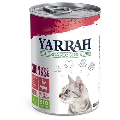 Yarrah Bio Chunks 6 x 405 g - Bio Huhn & Bio Truthahn mit Bio Brennnesseln & Bio Tomaten