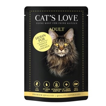 CAT'S LOVE Nassfutter Katze Adult in Gelee Classic Huhn pur mit Leinöl & Brennnessel 24x85 g