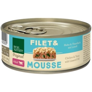 REAL NATURE Filet & Mousse Adult Huhn & Thunfisch mit Leinöl 12x85 g
