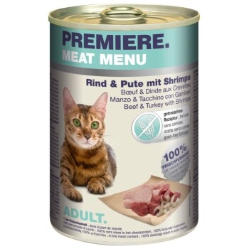 PREMIERE Meat Menu Adult Rind mit Pute & Shrimps 24x200 g