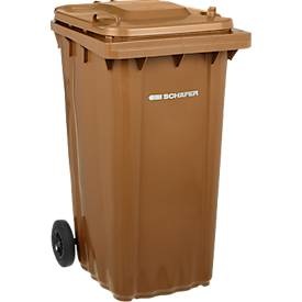 Mülltonne aus Kunststoff, DIN EN 840, Volumen 240 l, BxHxT 580 x 1074 x 729 mm, braun