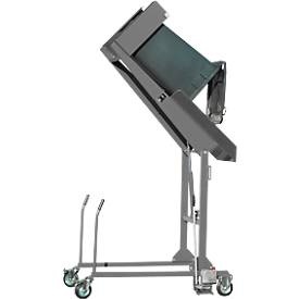 Mülltonnen-Kippstation MKS, für 120 & 240 l Tonnen, Ausschütth. 1480 mm, Kippw. 135°, bis 110 kg, Rollen, Handpumpe, RAL 7005