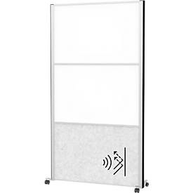 MAUL Stellwandsystem MAULconnecto, 1x Akustikvlies hell, 2x Whiteboard, Klettverbindung, auf Rollen, H 1800 x B 1000 mm, silber