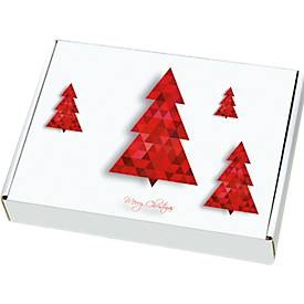 Maxibriefkartons, mit Motiv ?Tannenbaum?, portooptimiert, bis 20 kg, Aussenmasse 250 x 174 x 50 mm, Mikrowellpappe, weiss-braun, 20 Stück