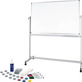 Mobiles Whiteboard Maul MAULstandard, 900 x 1200 mm, 2-seitig, drehbar + Whiteboard Zubehörset, 31-teilg