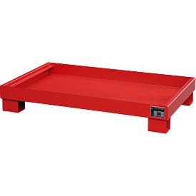 Stahl-Auffangwanne für 60-l-Fass LxBxH 800 x 1300 x 205 mm lackiert rot RAL 3000, ohne Gitterrost
