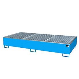 Auffangwanne mit PE-Einsatz Auffangvolumen 1000 Liter LxBxH 2662 x 1312 x 438 mm, blau lackiert