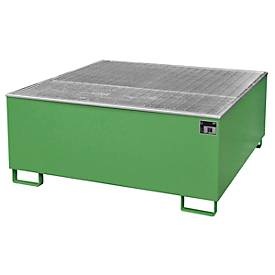 Auffangwanne BAUER AW 1000/PE mit Gitterrost, 1000 l IBC, B 1475 x T 1475 x H 625 mm, grün