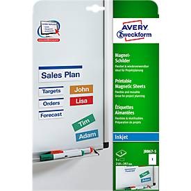 Avery Magnetschilder J8867-5, zum Beschriften, wiederverwendbar, Metall, matt weiß, 78 210 x 297 mm, 5 Stk.