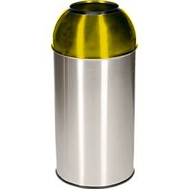 Edelstahl-Abfallsammler Volumen 40 l, BxHxT 350 x 740 x 350 mm Deckel gelb