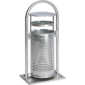 Außen-Abfallsammler Volumen 65 l, BxHxT 580 x 1145 x 380 mm, mit Rohrbogen, Dach und Ascher feuerverzinkt