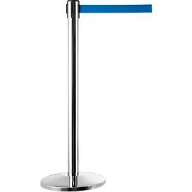 Absperrpfosten mit Standfuss, verchromt, Gurt blau