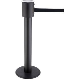 Absperrpfosten RS-Guidesystems® GLA 200, schwarz, Gurtband schwarz & ausziehbar bis 20 m, Ø 350 x H 1000 mm, Metall lackiert & Kunststoff