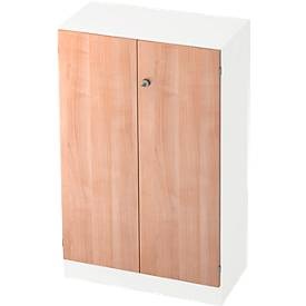 Aktenschrank TARVIS, mit Griff ohne Schloss, 3 Ordnerhöhen, B 800 x T 420 x H 1270 mm, weiss/Nussbaum-Dekor