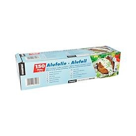 Alufolie Papstar, Stärke 14 µ, L 150 m x B 300 mm, silber, Grossrolle in Faltschachtel mit Spenderöffnung