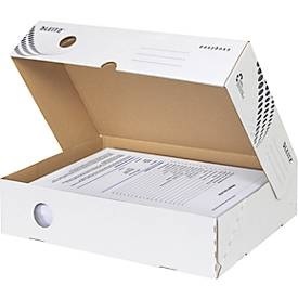 Archivboxen Leitz® Easyboxx 80, DIN A4, Aufbau-Automatik, Deckel, Griffloch Beschriftungsfeld, B 80 mm, weiss, 25 Stück