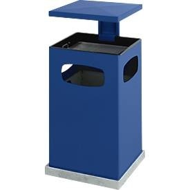 Abfallsammler für außen, mit Aschereinsatz und Schutzdach Volumen 38 l, BxHxT 395 x 910 x 395 mm enzianblau