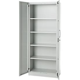 Büroschrank, 5 OH, abschliessbar, mit aufliegenden Türen, B 800 mm, Lichtgrau