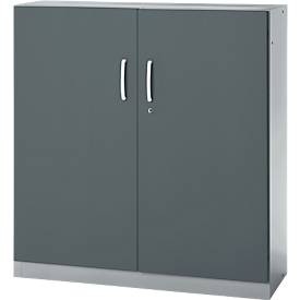 Büroschrank, 3OH, abschliessbar, mit aufliegenden Türen, B 1200 mm, Basaltgrau/Weissalu