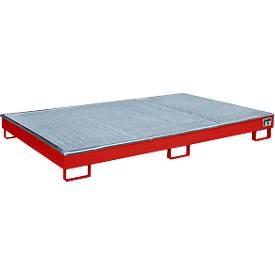Bauer Regalwanne RW-GR 2200-1 PE, mit PE-Einsatz, mit Gitterrost, L 2165 x B 1315 x H 230 mm , feuerrot RAL 3000