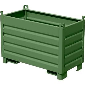 Bauer Sammelbehälter-System SBS 500, L 600 x B 1200 x H 850 mm, bis zu 3-fach stapelbar, lackiert, mit Transportwagen, resedagrün RAL 6011