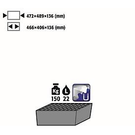 Bodenauffangwanne Stawa-R mit Gitterrost für asecos Chemikalienschränke der CS und CX Serie, Stahlblech, blau, B 472 x T 489 x H 136 mm, 22 l