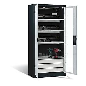 C+P Akkuladeschrank Comfort mit Sichtfenster aus Acrylglas, H 1950 x B 930 x T 500 mm, Anthrazit/Lichtgrau