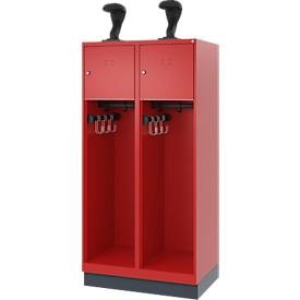 C+P Feuerwehrspind Evolo, Modell YOUNGSTER, 2 Abteile, H 1530 x B 800 x T 500 mm, Sockel, Feuerrot