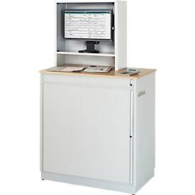 RAU Computer-Arbeitsplatz HxBxT 1820 x 1030 x 660 mm, mit Monitorgehäuse lichtgrau / enzianblau