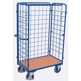 Dreiwandwagen, Stahl/MDF-Platte, Enzianblau/Buche-Dekor, L 1000 x B 600 mm, Nutzhöhe 1525 mm, einhängbare Längswand, EasySTOP, bis 500 kg