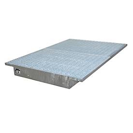 Regal-Einhängewanne Auffangvolumen 200 l LxB 1750 x 1250 / 915 mm, feuerverzinkt