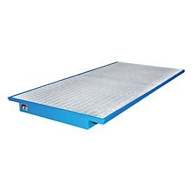 Regal-Einhängewanne Auffangvolumen 200 l LxB 2650 x 1250 / 915 mm, blau lackiert