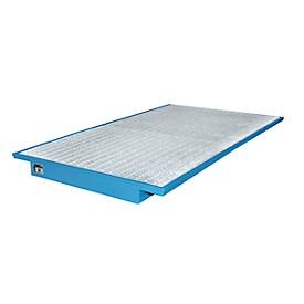 Regal-Einhängewanne Auffangvolumen 200 l LxB 2150 x 1250 / 915 mm, blau lackiert
