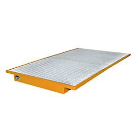 Regal-Einhängewanne Auffangvolumen 200 l LxB 2150 x 1250 / 915 mm, orange lackiert