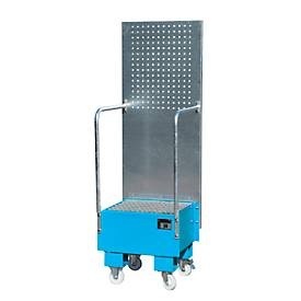 Fahrbare Auffangwanne mit Lochplattenwand 1 x 60-l-Fass stehend, LxBxH 570 x 590 x 1775 mm lichtblau