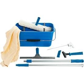 Fensterreinigungs-Set Einwascher, Abzieher, Eimer Teleskopstange, Schaber, Glasreiniger